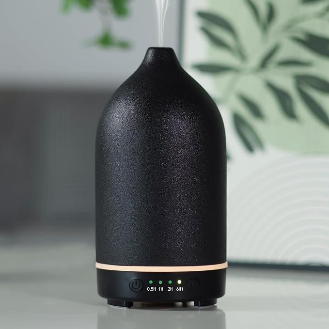 Essential Oil Diffuser Diffuser -Aromatherapy Diffuser for Essential Oils with Timer and 7 Colors LED Light Ultrasonic Diffuser with Auto Shut-Off, Home Office Decor&Gift (Black-150ml)