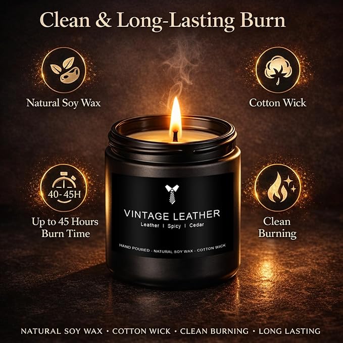 Candles for Men Gift Set, 4 Pack Masculine Scented Soy Candles for Men, Leather, Smoke, Oak & Lavender Scents, Aromatherapy Candle Gift Set for Dad, Husband, Boyfriend, Birthday, Him