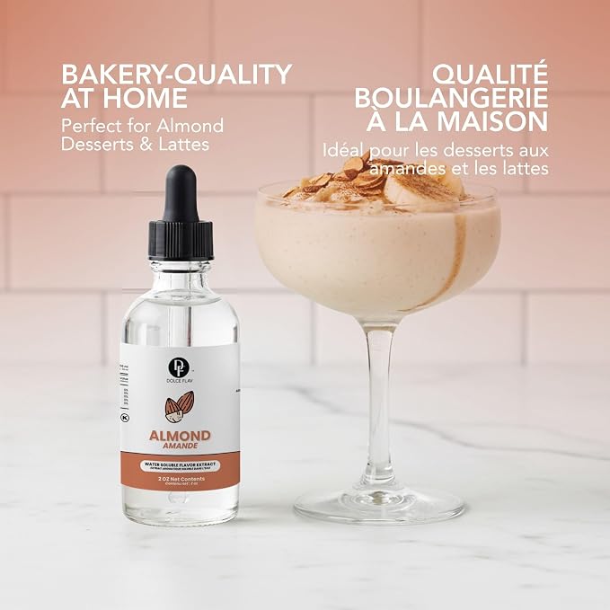 Dolce Flav Natural Almond Extract – 2 Ounce Water-Soluble Kosher, Sugar-Free, Concentrated Birthday Cake Flavor for Frosting, Cupcakes & Ice Cream, Includes Measured Dropper