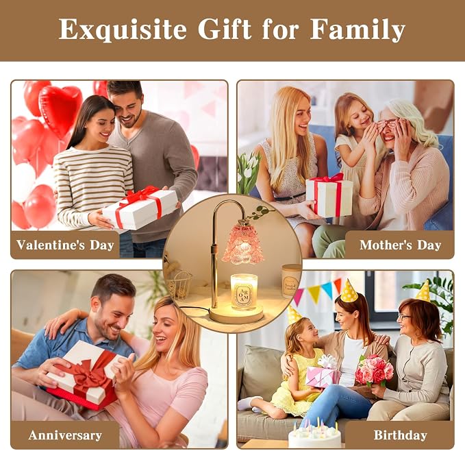 GEEZO Fragrance Candle Warmer Lamp，Electric Candle Warmer with Timer & Dimmer，Mom Christmas Birthday Gifts for Women, House Warming Gifts New Home Bedroom Decor