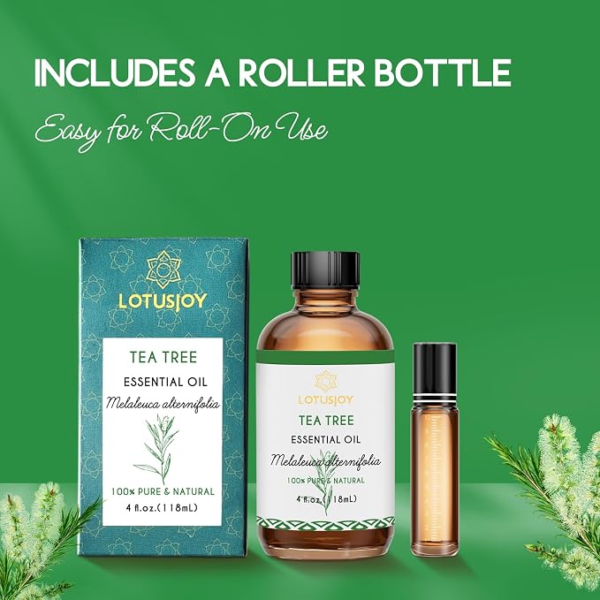 Tea Tree Oil for Skin, Hair, Nails, Shampoo, Body Wash, Foot Soak, Spray - 4 Oz Tea Tree Essential Oil with Roll On Bottle