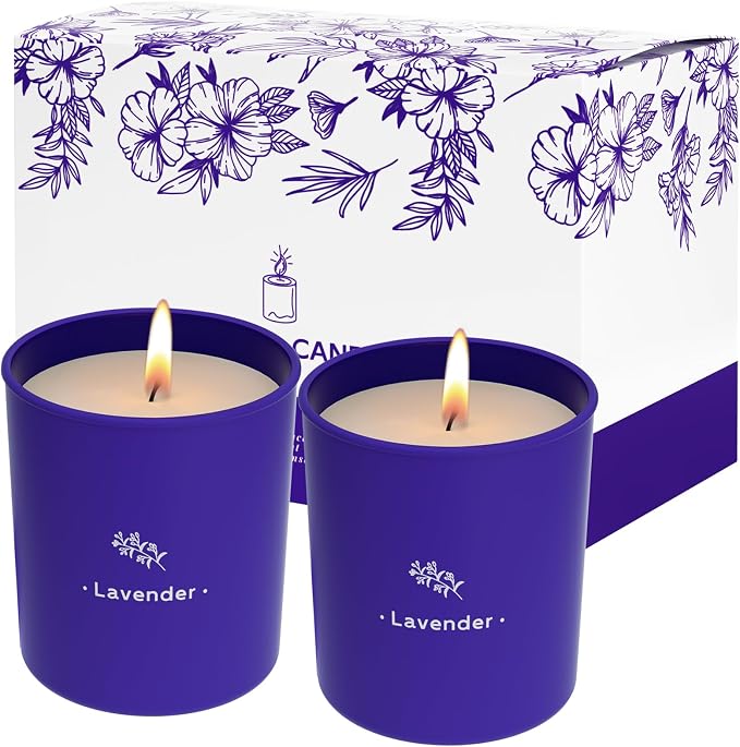 TranquilBliss Lavender Candles for Home Scented, 8 oz Scented Candles Present, Purple Jar Wax, Made with Soy for Women, 45 Hour Long-Lasting Burn for Girl Women Birthday Present Giving - 2 Pack