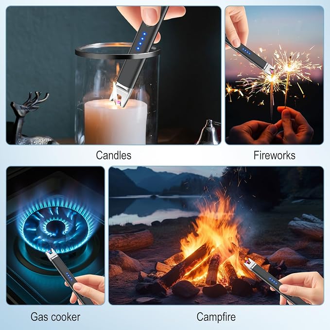 LcFun Candle Lighter Electric USB Rechargeable Plasma Arc Lighter with Safety Lock, Windproof Flameless Lighters Long Stem Matches for Candle, Grill, BBQ, Camping, Gas Stoves