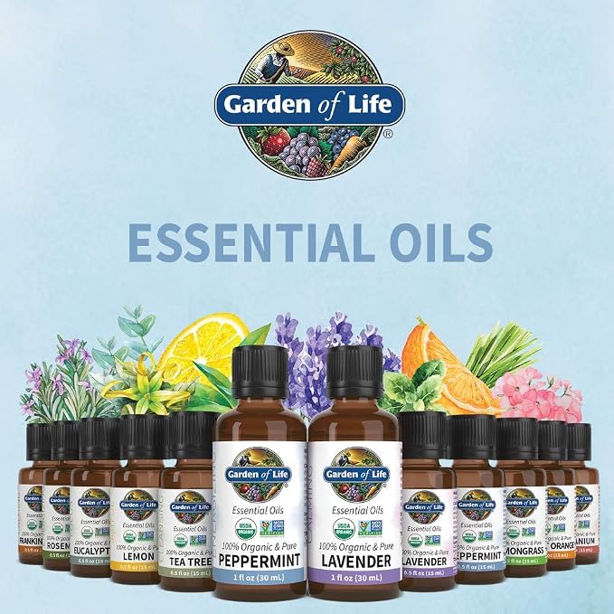 Garden of Life Peppermint Essential Oil – 100% Pure Essential Oil for Diffuser, Aromatherapy, Meditation, Energizing and Refreshing, USDA Organic, Non-GMO, 1 fl oz