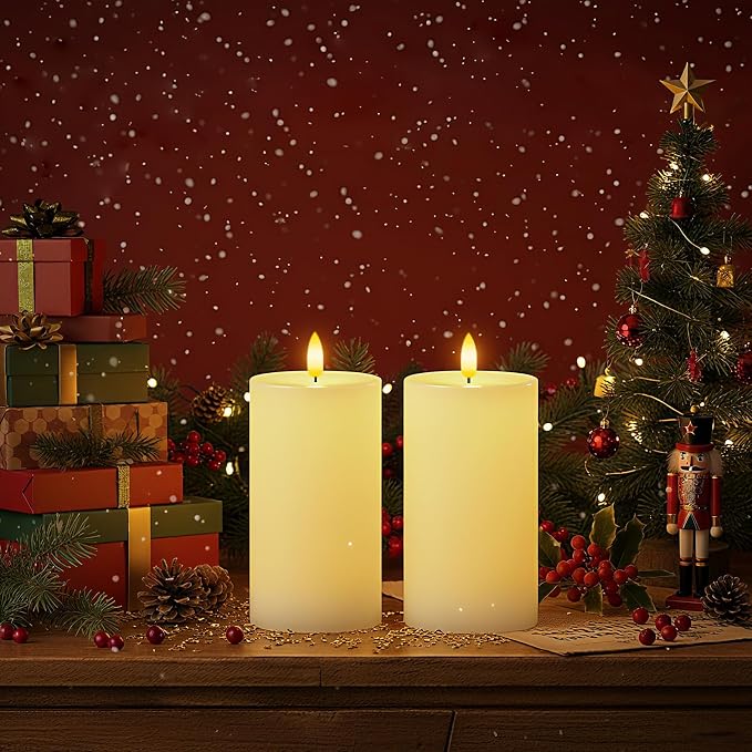 Homemory White 3x6 Inch Flameless Candles Battery Operated with Remote Timer, Real Wax LED Pillar Candle for Home Fireplace Bedroom Living Room Party, Set of 2