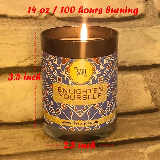 Handmade Glass Ottoman Hammam(Bath) Organic Soap Scent Glass Candle, 14oz 100 Hour Long-Burning, Highly Scented with Eucalyptus, Mint, Lavender. Stress Relief & Aromatherapy. Decorative Gift. (Blue)