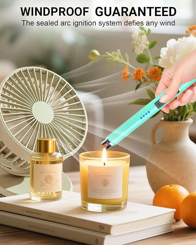 FUKKUDA Electric Candle Lighter with Safety Switch - USB Rechargeable Windproof & Flameless Plasma Arc Lighter for Easter Basket Stuffers (Tiffany Blue)