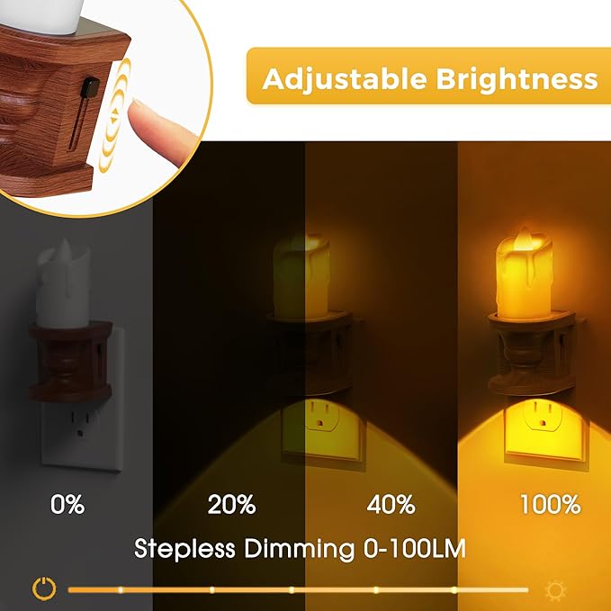 L LOHAS LED Night Light,[2-Pack] Flameless Candle Night Light with 3 Lighting Model, Dusk to Dawn Sensor,0-100LM Brightness Dimmable,Amber Light,Vintage Nightlight for Adults Hallway Bedroom