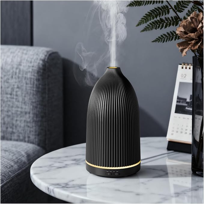 SALKING Essential Oil Diffuser, 100ml Aromatherapy Diffusers with Adjustable Mist Mode Timer Setting, Ultrasonic Diffusers for Essential Oils, 8 LED Colors, for Office Home (Black)