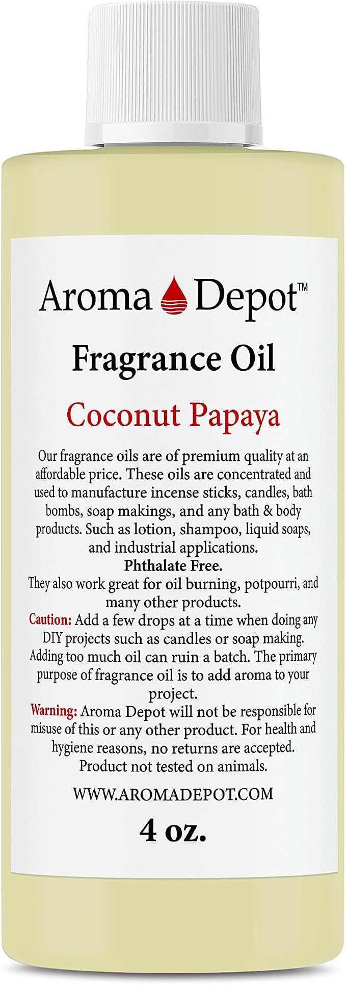 Aroma Depot Cocout Papaya 4 oz. Fragrance Oil I Perfume I Skin Oil I Scented Oil. Great for Candles, Bath Bombs, Body Butters, Creams & Lotions. Few Drops in The Diffuser, Burners, or Warmers.