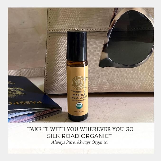 Silk Road Organic Marula Oil & Lavender Essential Oil Roll On, USDA Certified - Deep Hydration for Skin, Nails, Hair, Feet - 10 ml Aromatherapy Roller