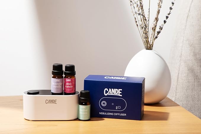 CE CRAFT Waterless Travel Diffuser Gift Set - Rechargeable Diffuser for Aromatherapy - Includes 3 Fragrance Oils - Fragrance Dispenser for Office and Home - Masculine, White Scents