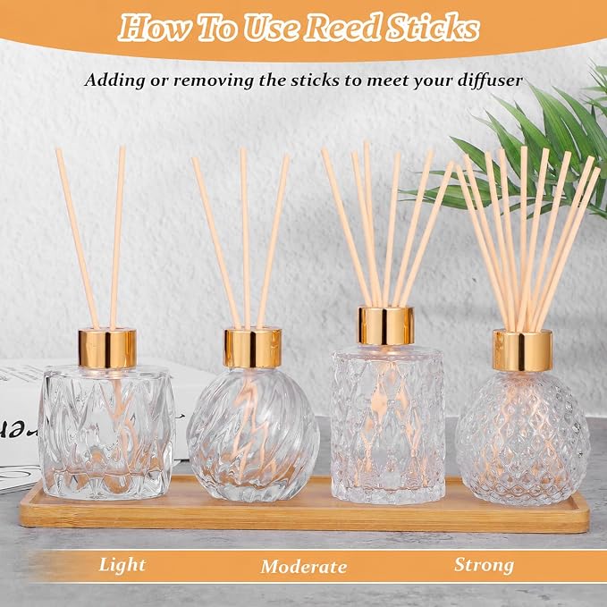 8 Pcs Bathroom Reed Diffuser Sets with 40 Natural Sticks, 3.4oz Empty Glass Bottles & Gold Caps, Bathroom Diffuser with Sticks for Home Office Aromatherapy Decor