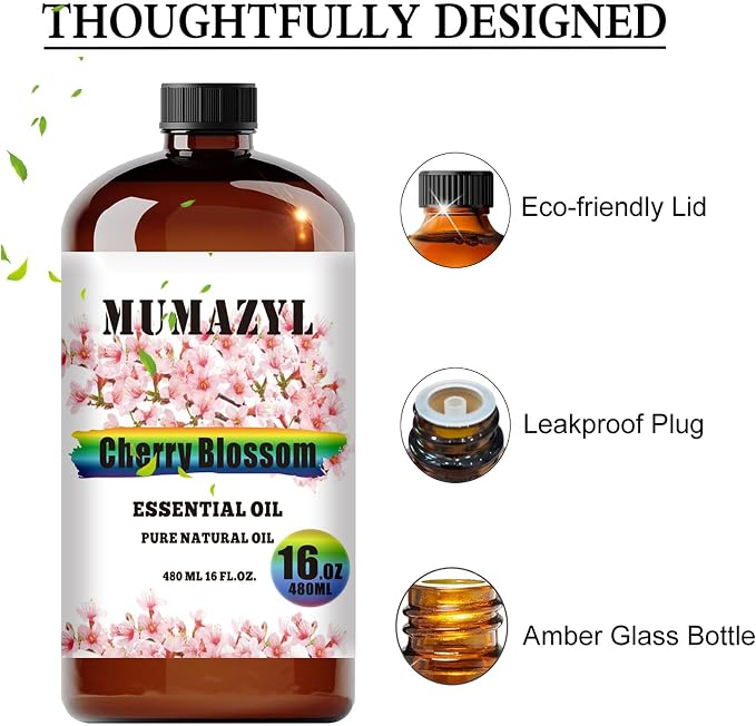 Cherry Blossom Essential Oil, Cherry Blossom Oil 16 Fl Oz 480ML for Diffuser Humidifier Yoga Cleaning DIY Candle Soap Making MUMAZYL Essential Oils