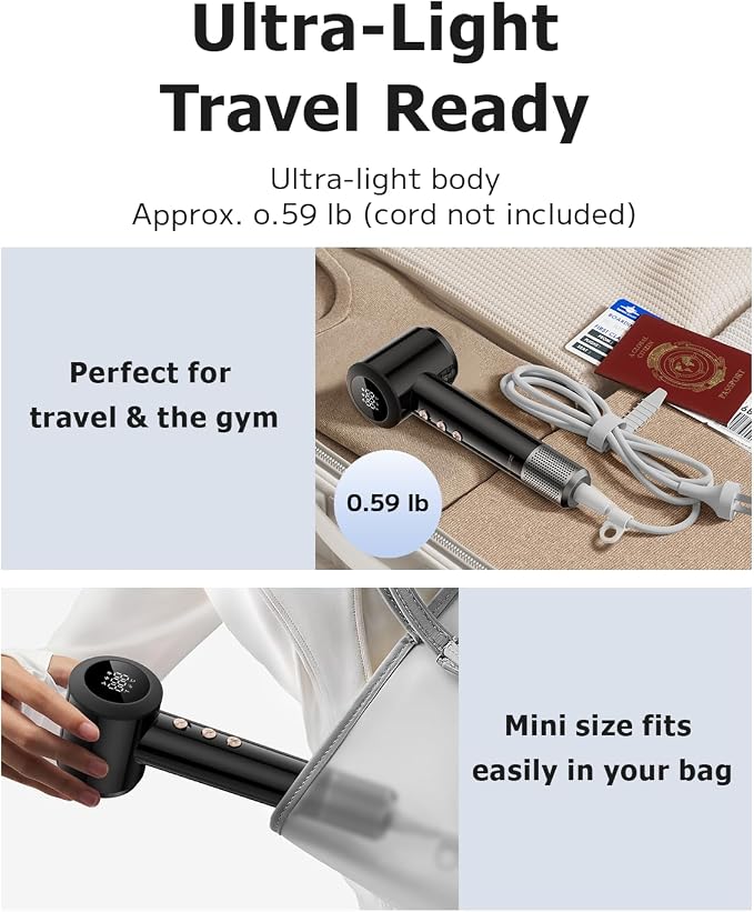 Mini Hair Dryer, Ultra Lightweight 267g Compact Travel Hair Dryer, Ionic Blow Dryer with 500M Negative Ions & NTC Heat Control, 110,000 RPM Brushless Motor High Speed Hair Dryers