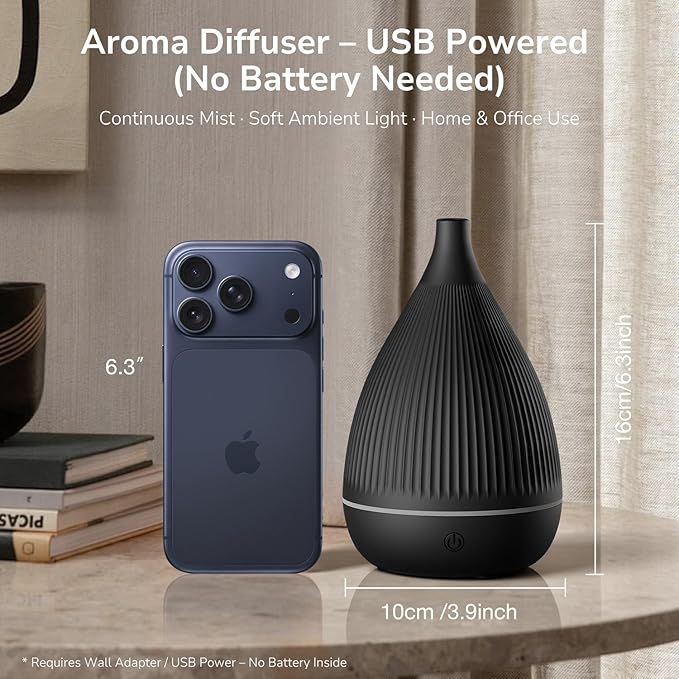 Ultrasonic Essential Oil Diffuser, Home Fragrance Aroma Diffuser with Auto Shut-Off, Color Change Night Light & Ultra-Quiet Operation, BPA-Free Portable Aromatherapy Humidifier for Home (Black)