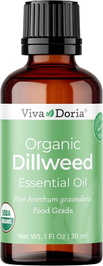 Viva Doria Dillweed Essential Oil, USDA Certified Organic Dillweed Oil, 100% Pure, Hungarian Natural Essential Oil, Undiluted, for Aromatherapy | Food Grade, 30 mL (1 Fluid Ounce)