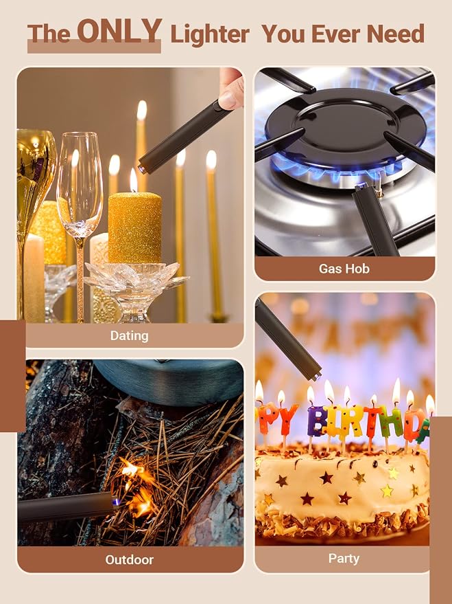 Candle Lighter Stocking Stuffers for Women Men: 2Pack Electric Plasma Arc USB Rechargeable Lighters for Grill Home Kitchen BBQ Camping Cool Gadget Christmas Birthday Gifts for Mom Women Men Adults Her