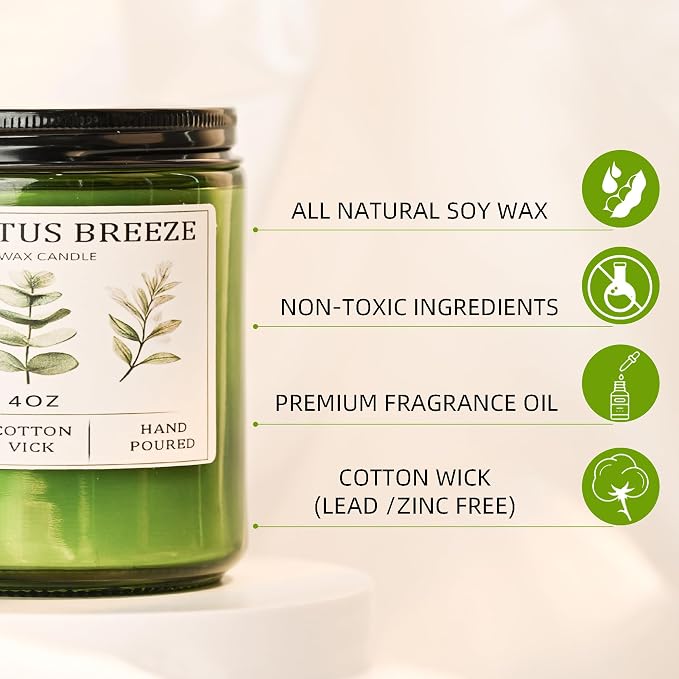 Eucalyptus & Mint Candles for Home Scented, 20 Hours Burn Soy Candle Gift for Women Stress Relief, Meditation, Yoga, Relaxing, Natural Soy Wax for Men and Women, 4oz