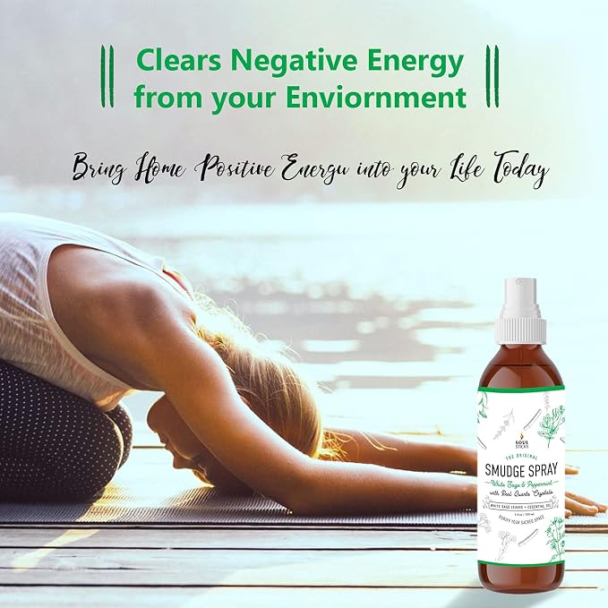 Soul Sticks Smudge Spray for Cleansing Negative Energy and Purifying Home | Made with White Sage and Quartz Crystals | 3.5 oz. Bottle (White Sage & Peppermint)