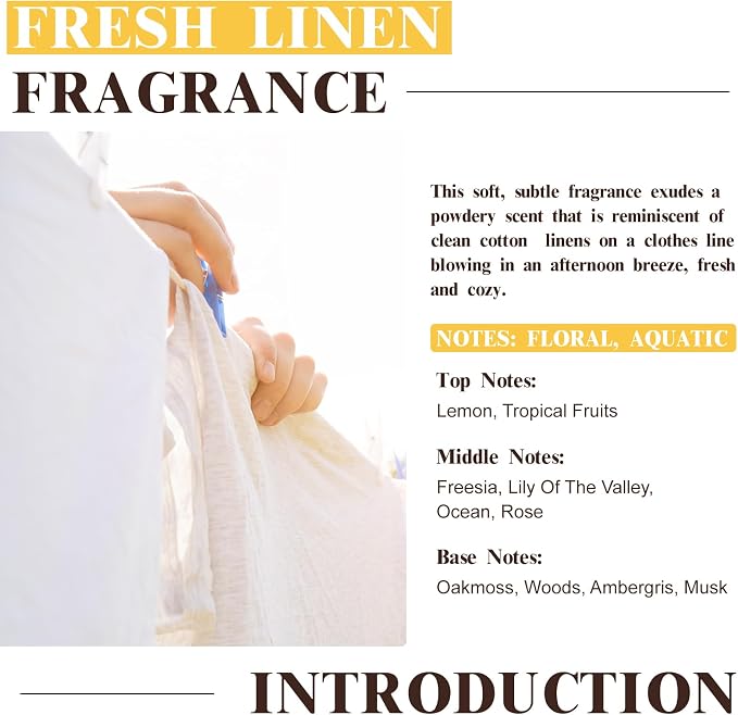 EUQEE Fresh Linen Fragrance Oil 60ml Premium Fragrance Essential Oil for Aromatherapy, Diffusers, DIY Bath Bombs, Candle Making (2.02 Fl oz)