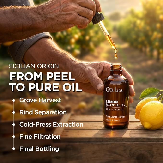 100% Pure Lemon Essential Oil - 4 Fl Oz - Lemon Oil for Hair, Skin, Diffuser, Aromatherapy & DIY Candle Making Scent