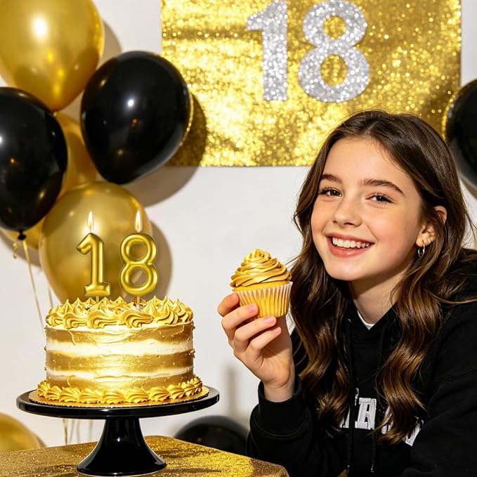 2.76“ Gold 3 Candle 9th Birthday Party Decorations, Nineth Birthday Candle Gold Number Candles for Nine Year Old Birthday Cake Decoration for Girls Boys, Number 9 Candle 9 Cake Topper for Cakes