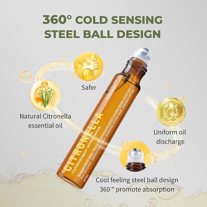 French Citronella Essential Oil Roll-On, Premium Aromatherapy Citronella Essential Oil, Fresh Herbal Scent for Skin, Outdoor & Home Use - 10ml/0.33 Fl Oz