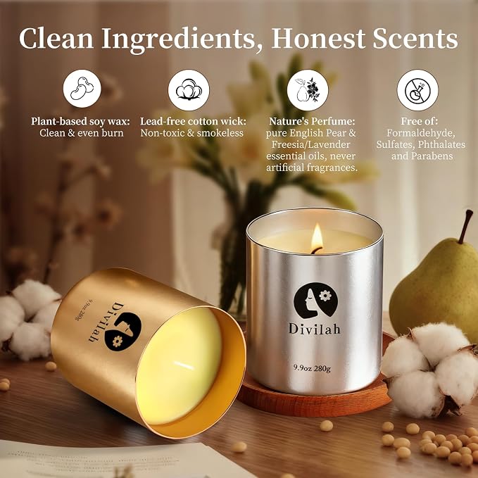 Scented Candles Set 3 Pack, Lavender & English Pear Freesia, 195H Burn Long-Lasting Natural Soy Wax Candles with Essential Oils for Home Relaxation, Stress Relief, Gifts for Women & Men, 29oz