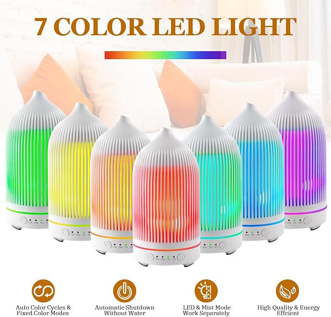 Essential Oil Diffuser 200ML Aromatherapy Diffuser Cool Mist 7 Color & Waterless Auto Off, Air Diffusers for Home Office Bedroom(White)
