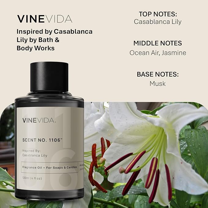 VINEVIDA [4oz] Casablanca Lily Fragrance Oil - Lily Scent for Candle & Soap Making, Made in USA