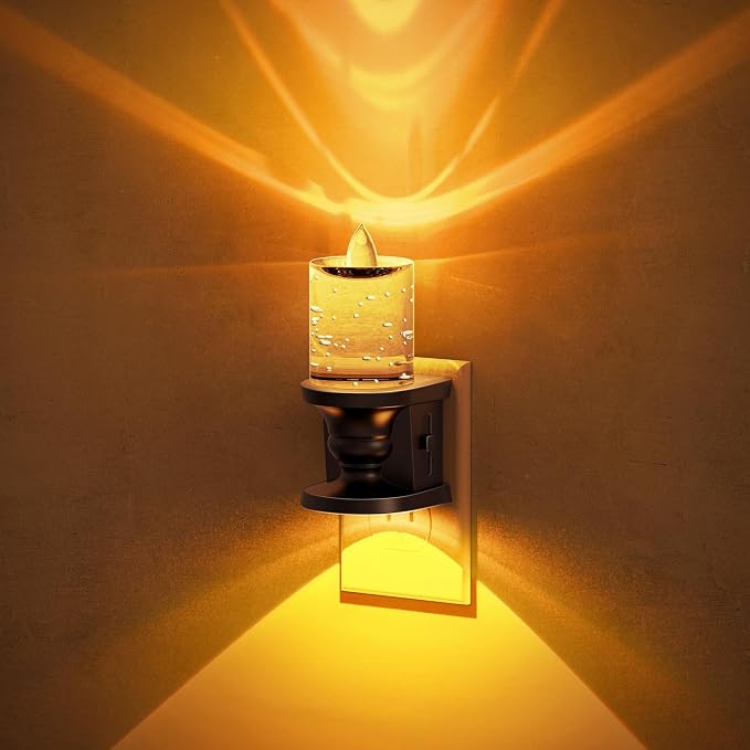 JandCase Night Light, Candle Amber Night Lights Plug into Wall, Flameless Flickering Candle Nightlight, 0-100LM Dimmable LED Nightlights, Dusk to Dawn Sensor Decorative nite light for Bathroom, 1 Pack