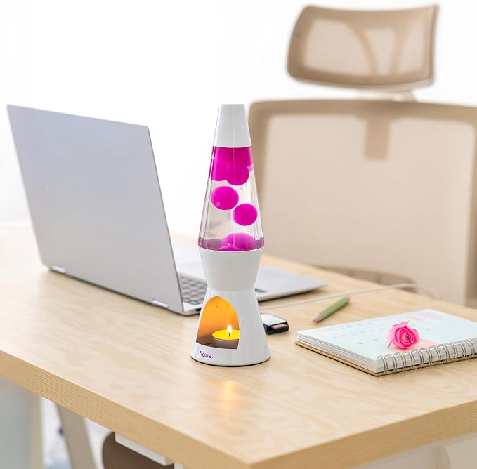 Fisura - Magma Lamp with Candle. Electricity-Free. Pink and White Design. Eco-Friendly Motion Lamp. Original Gift. Measurements: 11.42 inches x 3.35 inches (Candle not Included)