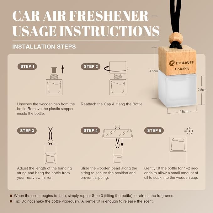 Car Air Freshener 3 Pack - 1 Way, Dream On, Cabana Hotel Collection Diffuser Oil Inspired The One Hotel, Car Fresheners for Women & Men, 45+ days Long Lasting, 0.27 FL OZ/8ML
