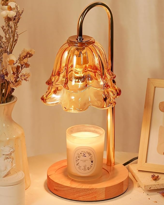 Flower Candle Warmer Lamp with Timer Dimmable, Mothers Day Birthday Gifts for Women Mom, Candle Warming Light Height Adjustable, Wax Melt Warmer for Jar Scented Candles, Housewarming Candle Lamp