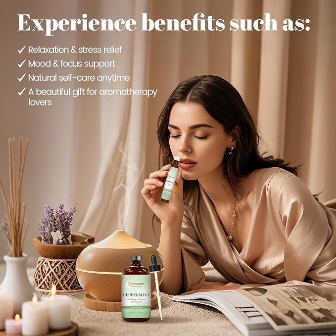 Peppermint Essential Oil, Premium Grade Peppermint Oil for Diffusers, Skin Care, Massage, Humidifiers, Candles, Soap Making Scent, 4.33 Fl Oz,