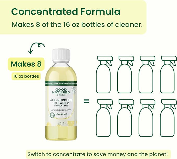 Good Natured Brand All-Purpose Cleaner Concentrate | 8oz makes 128oz | Lemon Essential Oil | 16X Concentrated Natural Multi-Surface Cleaner