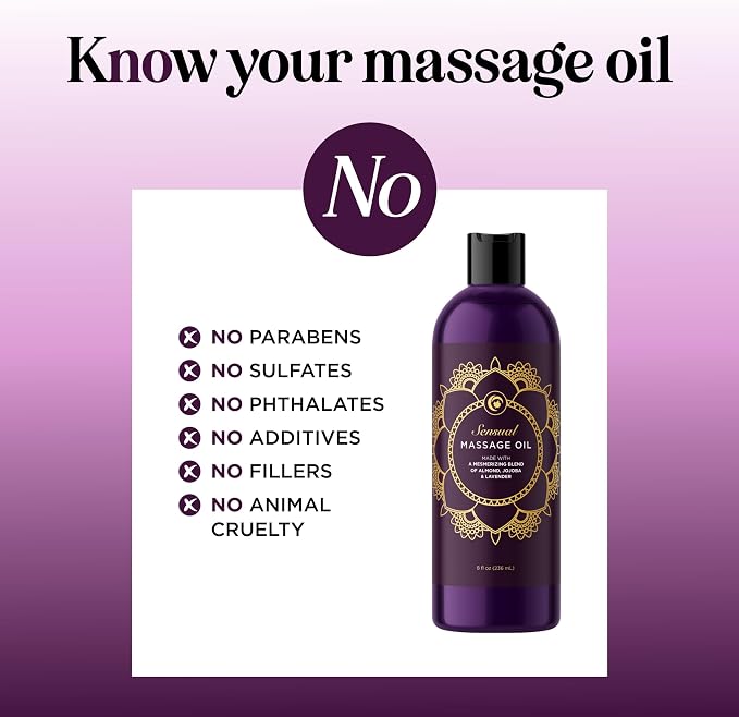 Aromatherapy Sensual Massage Oil for Couples - Relaxing Lavender Massaging Oil for Massage Therapy with Vitamin E Jojoba & Sweet Almond - Naturally Scented Vegan Non GMO & Gluten Free (8 Fl Oz)