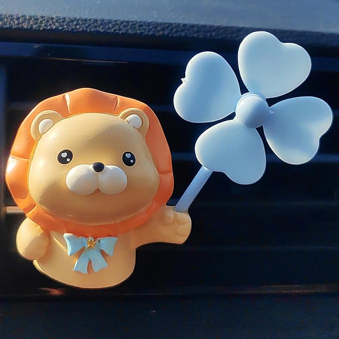 Cute Car Air Freshener Vent Clips, 3D Animal with Mini Fan Diffuser Vent Clip, Air Conditioning Decoration Car Accessories for Women and Men