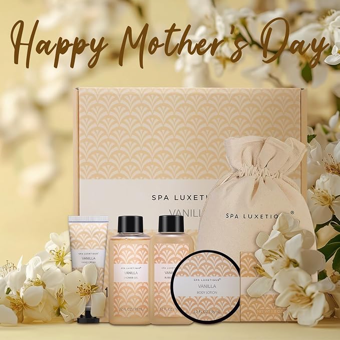Spa Luxetique Spa Gifts for Women, 6 Pcs Vanilla Spa Kit with Bubble Bath, Self Care Bath Sets for Her, Womens Gift for Birthday Christmas Anniversary