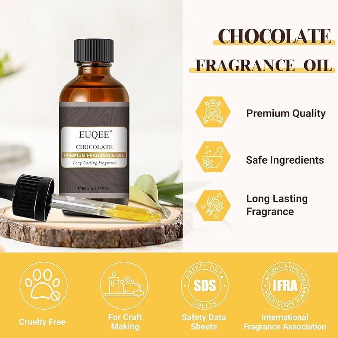 EUQEE Chocolate Fragrance Oil, 2.02 Fl oz/60 ml Premium Grade Fragrance Essential Oil with Glass Dropper for Diffusers, Soap & Candle Making, Bath Bombs