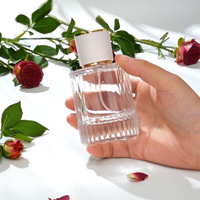 50ml/1.7 Oz Glass Spray Bottle Perfume Atomizer,Round Glass Perfume Travel Refillable Spray Bottle Empty with 3 Kinds of Dispenser (Clear1)