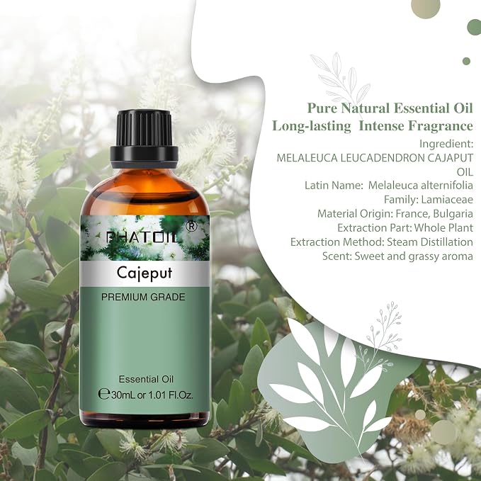 Cajeput 1.01fl.oz Essential Oil, PHATOIL Pure Aromatherapy Oils for Diffuser, Humidifier, Perfect for DIY Soap, Candle, Bath Bombs Making(30ml)