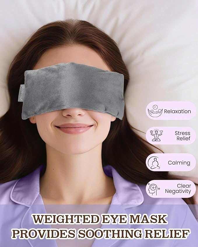 Lavender Eye Pillow for Relaxation, Yoga, Sleep – Weighted Eye Mask for Headache, Sinus, Aromatherapy Moist Heat Compress, Meditation Accessory, Relaxation Gift for Women (Grey)