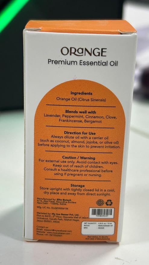 My ACE Orange Essential Oil 0.33 Fl Oz - 100% Pure & Natural - Premium Grade for Aromatherapy, Diffuser, Skin, Hair, Massage, Candle, Soap Making, Home - Glass Bottle with Dropper - Long Lasting Scent