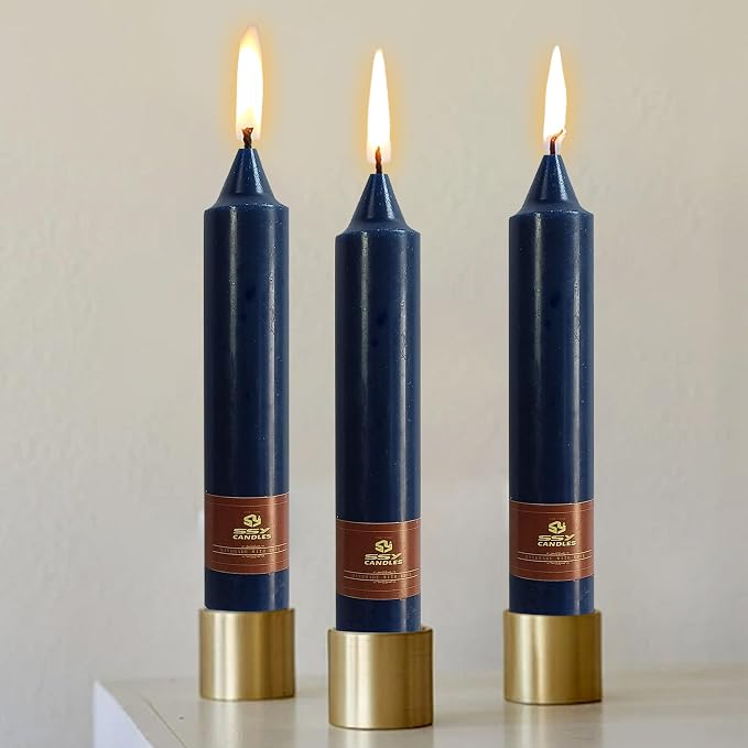 Navy Short Taper Candle 7 Inch Candlesticks Unscented Dripless Tapered Candle Set for Home Decor Wedding Party Dinner Candles, 4 Pack
