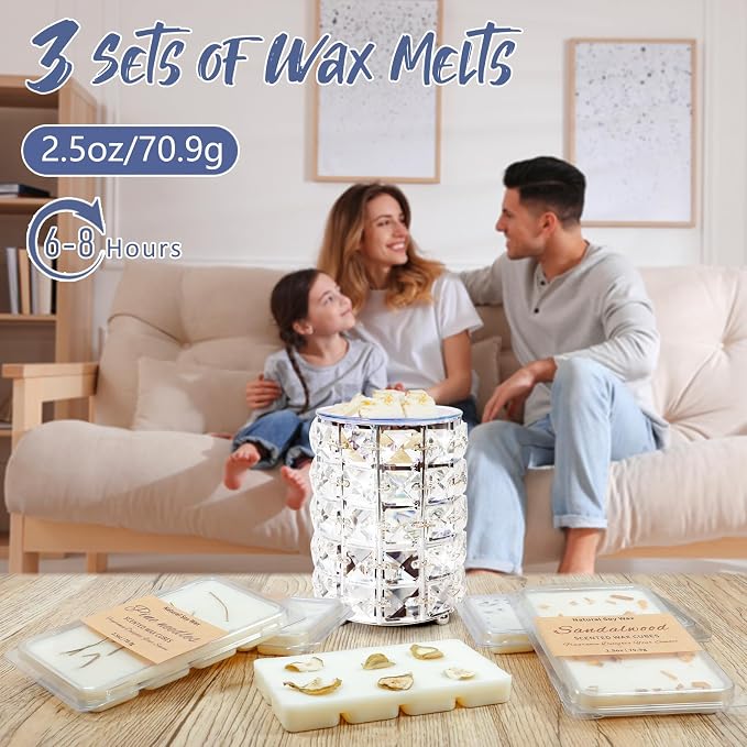 SCENTORINI Wax Melts, Premium Wax with Essential Oil, Summer Scents, Scented Wax Cubes, Natural Dried Flower, Pine Needles, Sandalwood, Mediterranean Fig, 2.5 oz X 3 Pack