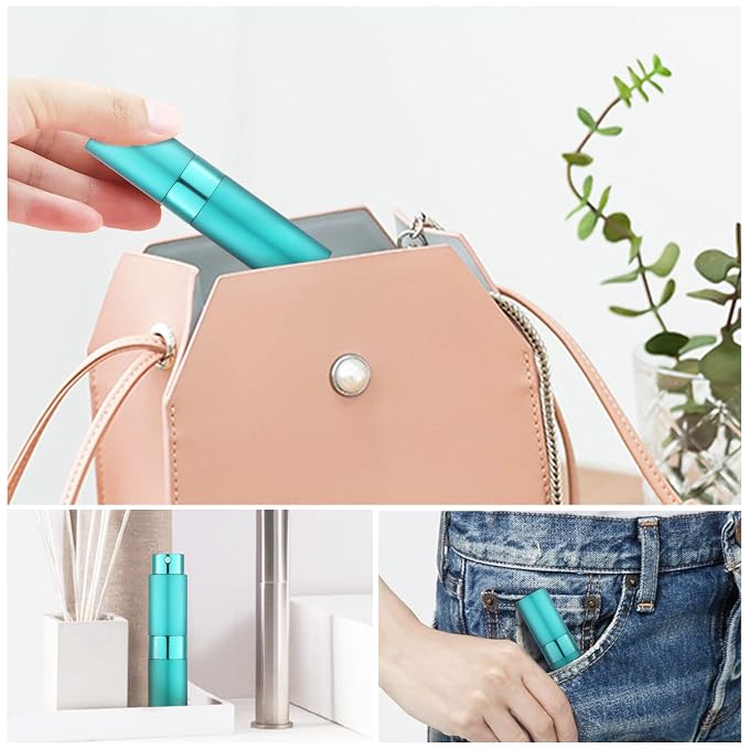 LISAPACK 8ML Atomizer Perfume Spray Bottle for Travel, Empty Refillable Cologne Dispenser, Portable Sprayer (Cyan)