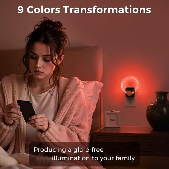 L LOHAS LED Night Lights Plug into Wall, Changing RGB Night Light with Dusk to Dawn Sensor, 180° Rotatable Acrylic Nightlight Plug in Wall for Halloween, Christmas, Holiday, Hallway[2 Pack]