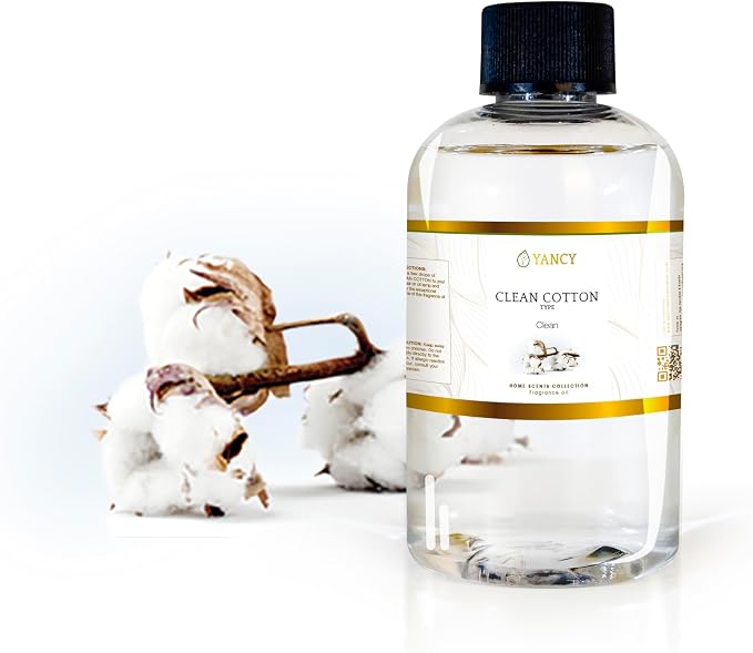 YANCY Clean Cotton Luxury Collection Fragrance Oil (4 oz), Crisp Linen Scent, Ideal for Diffusers, Oil Burners & Aroma Lamps, Fresh Fragrance for a Just-Laundered Feel